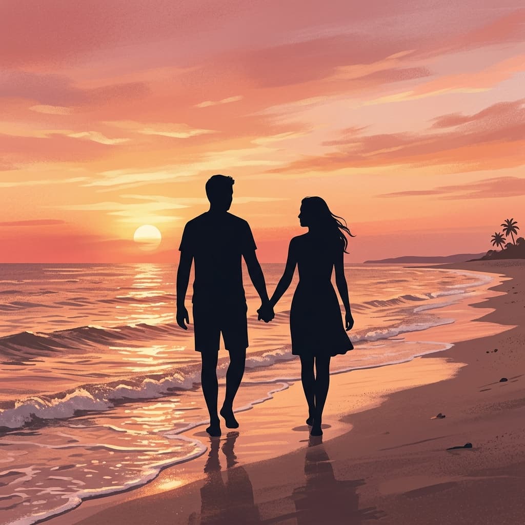 Romantic sunset walk